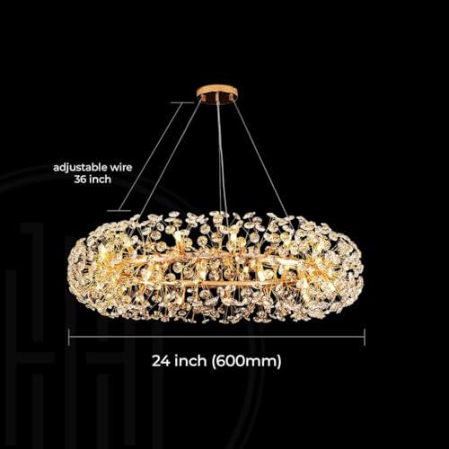 Image of Harold Electricals Modern Golden Radiance Burst Round Chandelier, Luxury Dining Room Ceiling Lamp - K9 Crystal and Stainless Steel Ceiling Light Fixture for Living Room, Dining Area & Home Decor