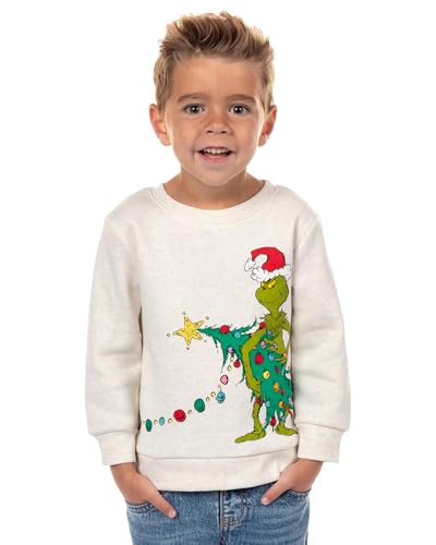 Seven Times Six Dr. Seuss Grinch & Max Boys Toddler Crewneck Sweatshirt w/Holiday Print (Heather Cream 4T)
