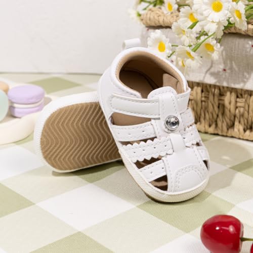 Image of Meckior Baby Toddler Infant Girls PU Leather Soft Open Toe Summer Sandals Flower Princess Flat Shoes