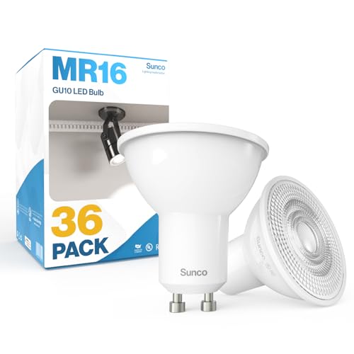 Sunco 36 Pack GU10 LED Bulb, 550LM, 3000K Warm White, 5.5W=50W Equivalent, Dimmable MR16 Bulbs for Recessed, Track Lighting, Spot Lights, Range Hood, 25000 Lifetime Hours, UL