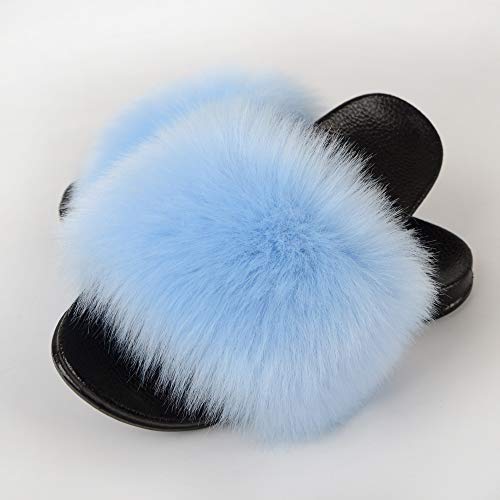 Image of MH Bailment Womens Furry Fluffy Slippers Faux Fur House Slippers Open Toe Fuzzy Slides Soft Flat Slip On Sandals for Indoor Outdoor
