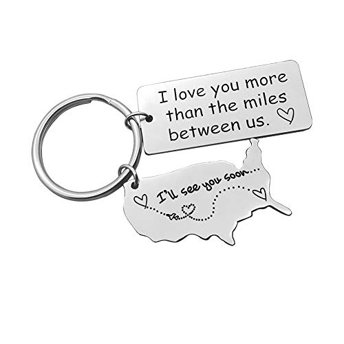 Xiahuyu Long Distance Relationship Gift Keychain I Love You More Than The Miles Between Us Keychain Going Away Gift Girlfriend Boyfriend Gifts Personalized Couples Jewelry Trucker Husband Dad Gifts
