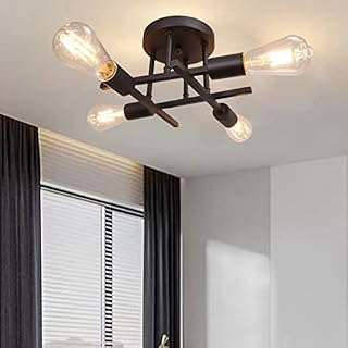 Hudi Fyier Modern Chandelier Light Fixtures 4 Light, Industrial Vintage Style Light Fitting, Ceiling Light for Bedroom Kitchen Dining Room Loft Office