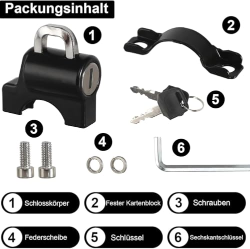 Lucchetto Per Casco Moto,Lucchetto Di Sicurezza Per Casco Antifurto,Con 2 Chiavi Accessorio Sicurezza,Per Tubi Manubrio Da Moto,Biciclette O Scooter - 4