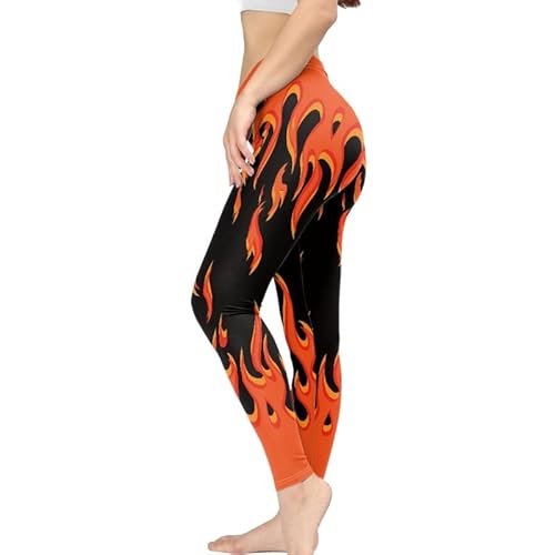 Irisjudy Fires Flame High Waisted Leggings for Women Halloween Fires Print Stretch Slim Fit Yoga Pants, Gothic Flames Compression Athletic Pants Tummy Control