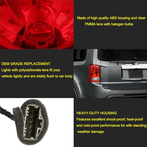 Image of MOCW Rear Left Driver Side Tail Light Assembly Compatible with 2009-2015 Honda Pilot Taillight Bulb and Wiring Harness Included, Replace OE 33550-SZA-A01 HO2800174 33550SZAA01