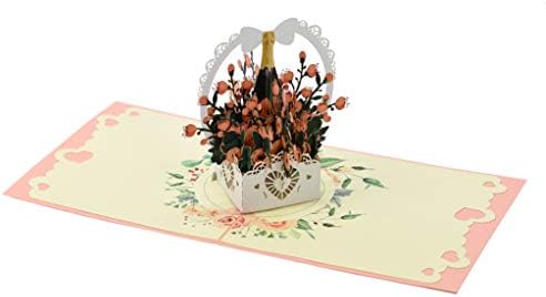 Romantic Rose Wine Basket Pop Up 3D card. Flower Spring Collection. A Delightful surprise greeting card gift for Daughter, Mum, Friend, Granddaughter, Wife, Sister, Grandma. 15cmx15cm.