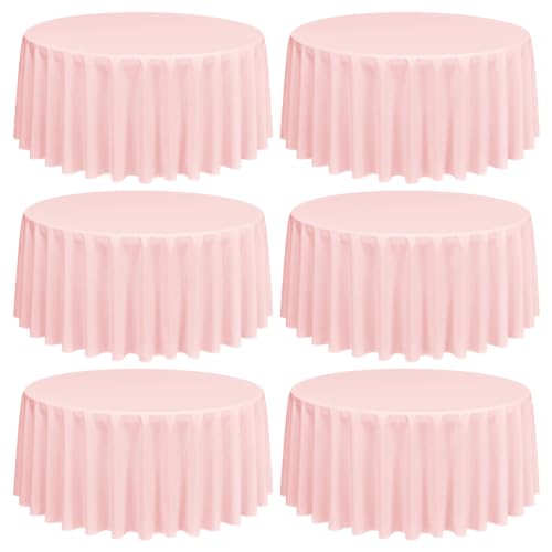 Lumaycens 6 Paquet de Nappes Rondes Rose, Nappe Ronde de 228 cm Tissu en Polyester Lavable et Réutilisable Résistant aux Taches et aux Rides pour fête de Mariage, Banquet, Restaurant décoration