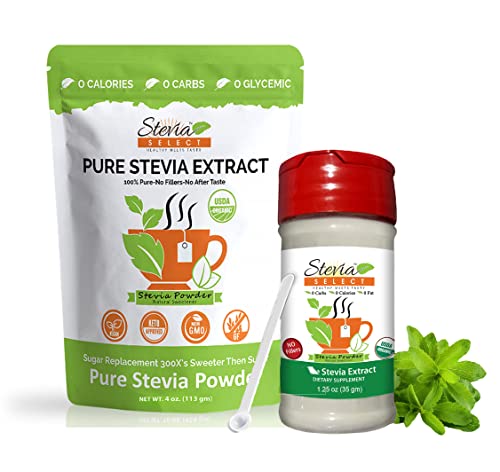 Stevia Select Pure Stevia Powder - Organic Stevia Extract Keto Coffee Sugar-Free Stevia 4 Ounce With 1.25 Ounce (2 Pack) Bundle #TOP21