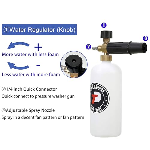 Image of Tool Daily Short Pressure Washer Gun with Foam Cannon, Dual Connector Accessory, 1 /4 Inch Quick Connect, 5 Spray Nozzle Tips, 1 Liter