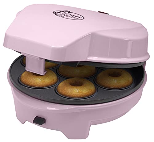 Foto von Bestron 3-in-1 Cakemaker im Retro Design, mit 3 auswechselbaren Backplatten: Donuts, Muffins und Cakepops, antihaftbeschichtet, 700 Watt, Farbe: Rosa