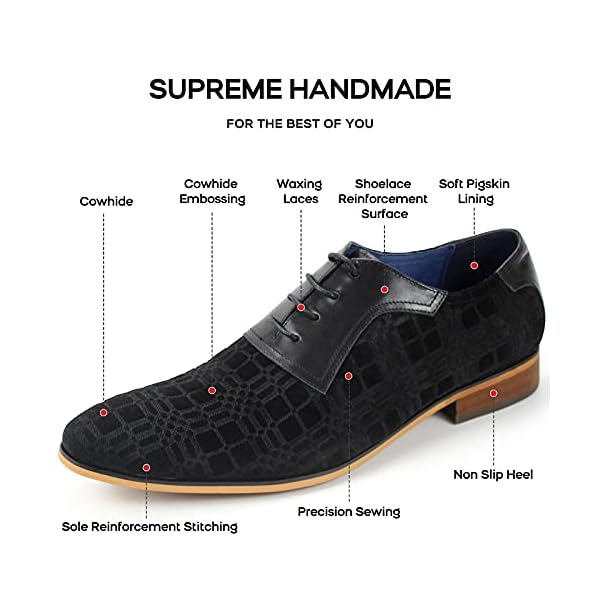 RITIZEN Men's Oxfords Dress Shoes Wingtip Shoes Classic Lace-up Leather Shoes for Formal Business Wedding Casual (Black, Numeric_12) - Image 6