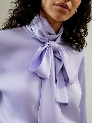 LilySilk Womens Pure Silk Shirt Ladies 22MM Mulberry Silk Bow Tie Blouse with Turtleneck Ribbon Versatile Casual Work3