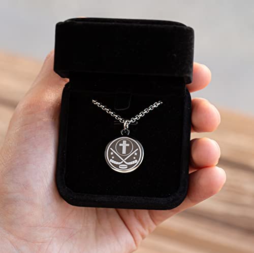 Athletes Necklace With Inspiring Bible Quote – Luke 1:37 Silver Cross Necklace For Boys & Girls That Love Sports Makes A Unique, Inspiring Gift For All Young Athletes – Hockey Chain ​ #TOP5