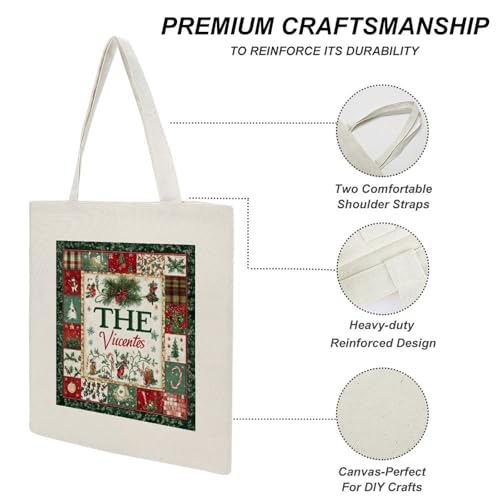 Tote Bag Canvas Christmas Themed Monogram Name Personalized Reusable Shoulder Tote Bag Gift for Shopping Gym3