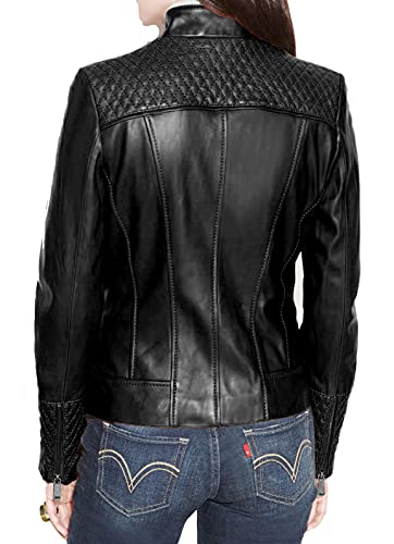 Khavara Women's Leather Jackets - Motorcycle Biker Lambskin Leather Jacket For Girl, Stylish Jackets/Party Wear Moto Riding Jacket's, Medium - Black #TOP1