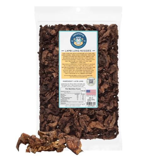 TREATOPIA Lamb Lung Nuggies Bites Dog Treats 1 LB Bag - All-Natural Sustainable Healthy High Protein Hand-Trimmed Slow-Roasted Made in The USA Nutritious No Additives No Fillers