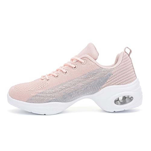 Dance Shoes for Women Jazz Shoes Split Sole Dance Sneakers Lace-up Air Cushion Jazz Sneakers Breathable Modern Dance Shoes Platform Walking Dance Shoe2