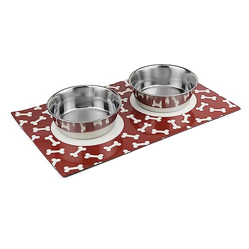 Image of Stay On Mat Stainless Steel Pet Bowl Combo with Magnetic Base | Double Feeding Bowl Combo for Providing Food and Water to Beloved Dog, Puppies & Cats (Stay on Mat, 940ml)