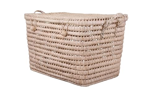 Coffre à Jouet en Osier pour Enfant (60 cm), Malle de Rangement Deco Boheme Chic Rectangulaire, Panier de Rangement avec Couvercle, Coffre de Rangement Polyvalent