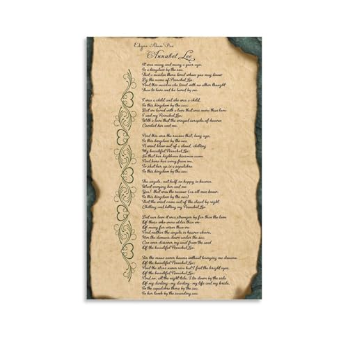 NJYXART Vintage Edgar Allan Poe Annabel Lee Poem Canvas Wall Art - Classic Literature Poetry Poster - Dark Academia Gothic Home Decor - 12x18 Inch (Unframed)