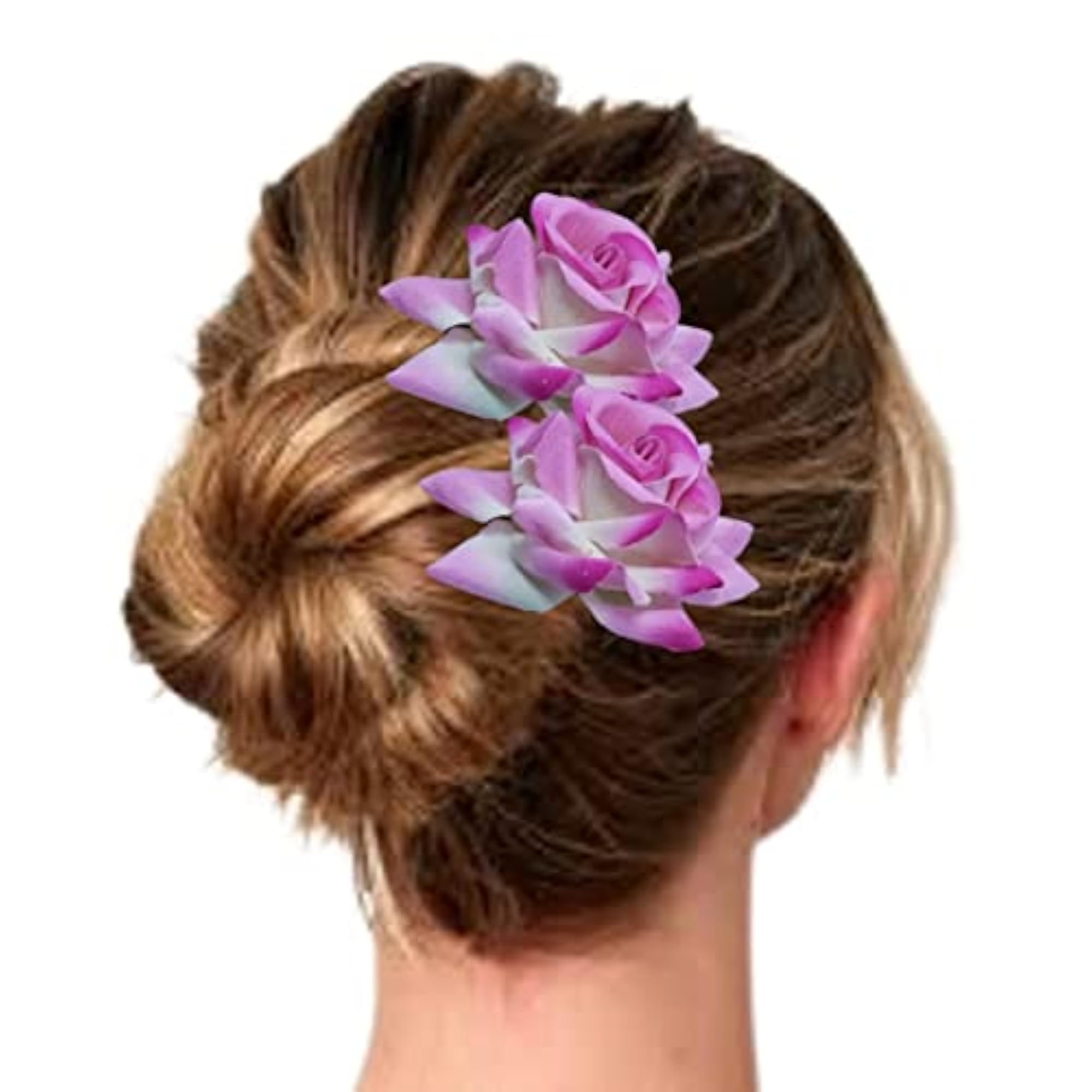 Premium Pink Rose Flower Hair Accessory, Pack of 3