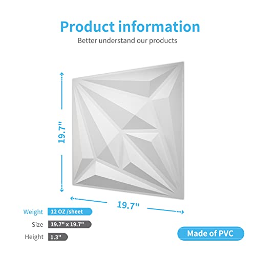 Art3D White Textures 3D Wall Panels Sheets Diamond Design For Iinterior Wall Décor(12 Tiles 32 Sq Ft) #TOP5