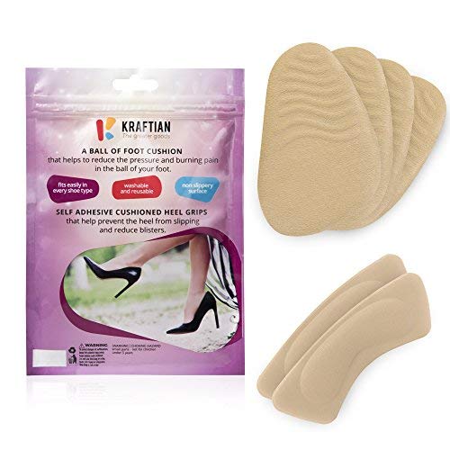 2 Pairs Metatarsal Ball of Foot and Forefoot Pads for Women - Reusable Non-Slip Cushion Insert for Pain Relief & Shock Absorbent by Kraftian
