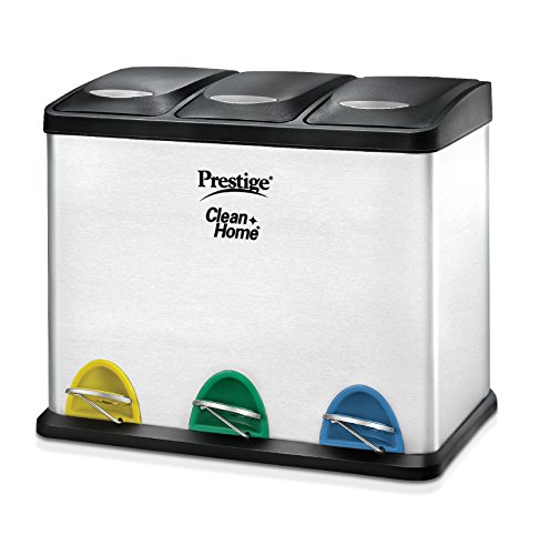 Prestige Stainless Steel Flip Bin, 24-litres, Silver/Black