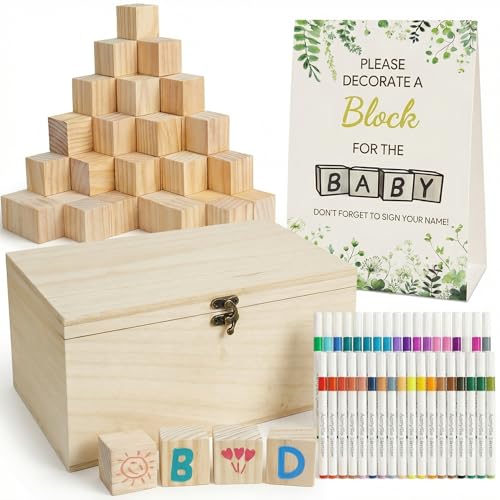 98 Pcs Baby Shower Games Sign Kit Wooden Blocks to Decorate