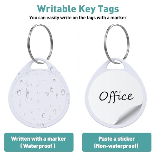 60 Pcs Key Tags 1.5 Inch Tough Plastic Reusable Key Tags Sturdy Round White Item Identifiers with Blank Paper Label Stickers and Split Rings - Ideal for Home,Office and Rental Management Use