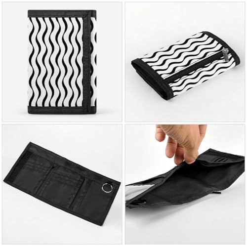 Black White Wave Pattern Print Wallet for Men, 8 Credit Card Holder Slim Minimalist Front Pocket Small Mens Bifold Wallets4