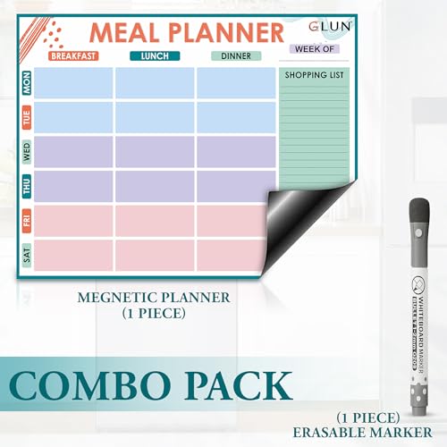 Image of GLUN Magnetic Back Meal Planner Size 33x43cm Pack of 1, Paste on Metal Surface, Fridge, Almira & Wardrobe with One Black Marker, Dry Erase Planning Calendar