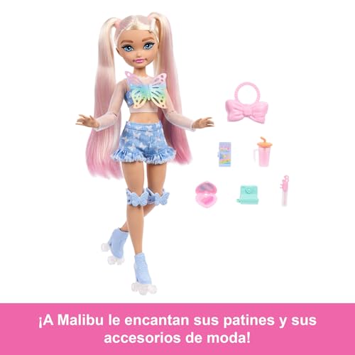 Miniatura 2 de Barbie Dream Besties Barbie Malibu Muñeca Y Accesorios, Muñeca De Moda Patinadora Articulada Con Pelo Rubio Y 9 Piezas Temáticas De Maquillaje, Jfx96