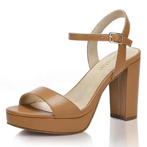 Image of Wide Width Heels for Women Block Chunky Platform High Heels Sandals Open Toe Wedding Party Ankle Strap Dress Shoes