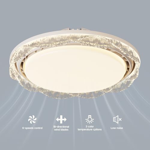 Myleoron 20 Inch White Bladeless Ceiling Fan with Light Modern Crystal by Myleoron - Used condition - Image 2