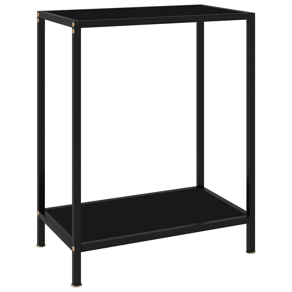 Table console haut de gamme en verre trempé noir et acier brossé pour entrée
