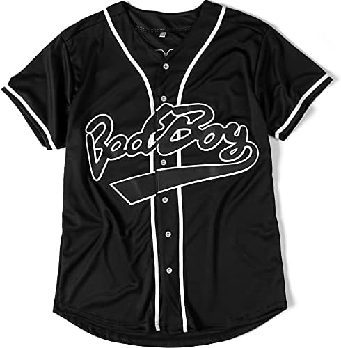 Bad Boy 10 Baseball Jersey, 90s Hip Hop Men Clothing for Birthday Party, Club and Pub Dress Black S
