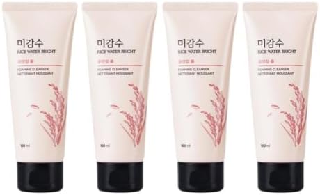 The Face Shop Rice Water Bright Foaming Face Wash 100ml | Face Wash for Glowing Skin | Cleanser for Uneven Skin Tone | Korean Skin Care, For Oily skin (Pack of 4)