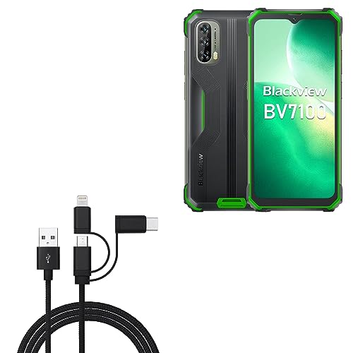 BoxWave Cable Compatible with Blackview BV 7100 - AllCharge 3-in-1 Cable - Jet Black