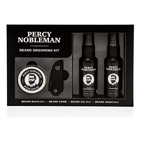 Percy Nobleman Beard Grooming Kit. Signature Scented Beard Oil 50ml. Beard Wash 50ml. Beard Balm 20ml. Beard Comb. Cover
