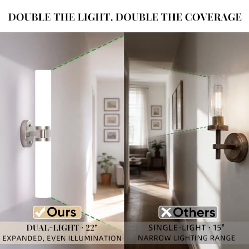 Image of Wall Sconces Set of 2, Hardwired Bathroom Light Fixtures, | Modern Vanity Wall Lighting with Milky White Glass Shade, Wall Sconce for Mirror Bedroom Hallway, E26 Base, Brushed Nickel
