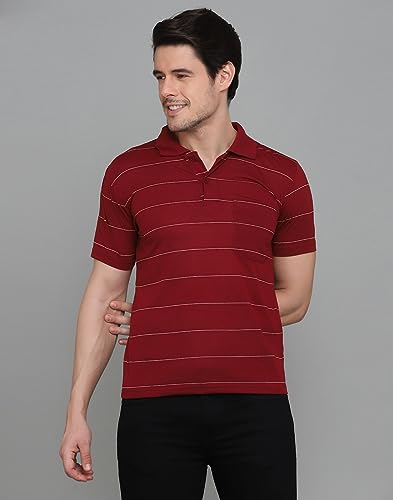 Image of INKKR Men's Striped Polo Neck Cotton Blend Multicolor T-Shirt