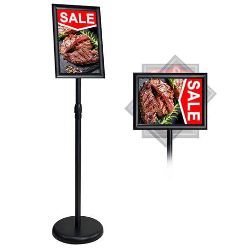 Miyira Sign Holder Stand Adjustable Height (80-130cm), Floor Standing Sign Holder with 360° Rotating Display, Signage Stand with Snap Anti-Slip Protection for Malls, Schools, Offices