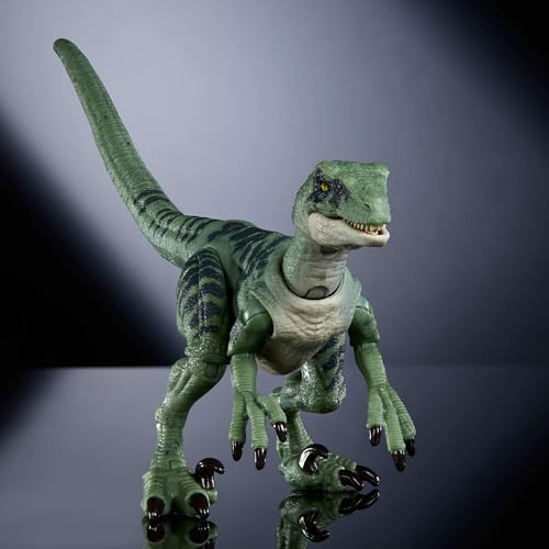 Image of Mattel Jurassic World Hammond Collection Dinosaur Toy, Velociraptor Delta Action Figure with Glass Eyes, Wired Tail & 14 Articulations, Movie Collectible with Premium Design