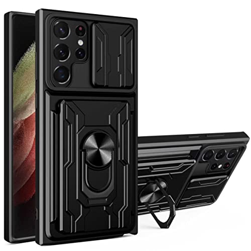 Coque Samsung S22 Ultra antichoc avec porte-carte intégré et support magnétique noir