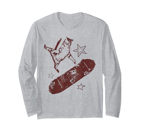 Funny Skateboard Cat Y2k Grunge Vintage Cat Meme Aesthetic Long