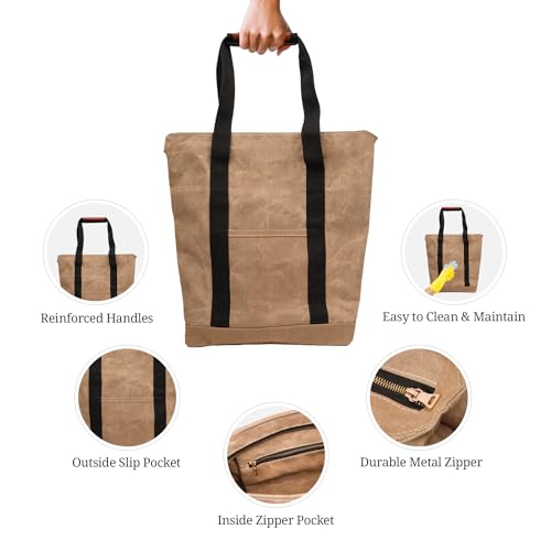 Covers & All Waxed Canvas Zip Tote Bag with Durable Handles, 18 oz 600 GSM Canvas, Unisex Multipurpose Utility bag for Shopping Work Beach Pool Gym Travel Camping (17" W x 20" H x 7" D)3