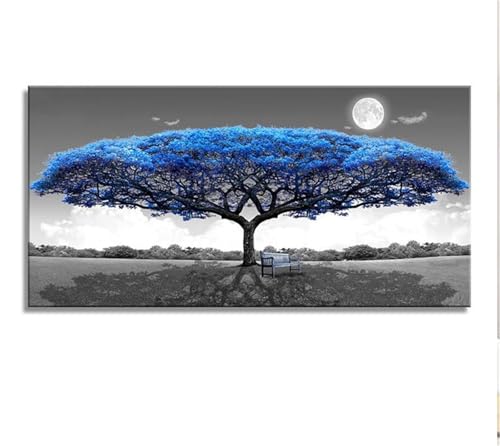 Broderie diamant kit complet lune arbre bleu grand format 40x90cm