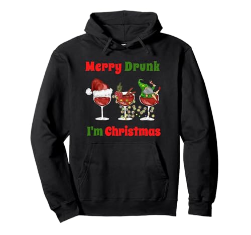 Merry Drunk I'm Christmas Wine Drinking Santa Christmas Pullover Hoodie